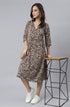 Brown Pure Cotton Floral Printed Angrakha Dress